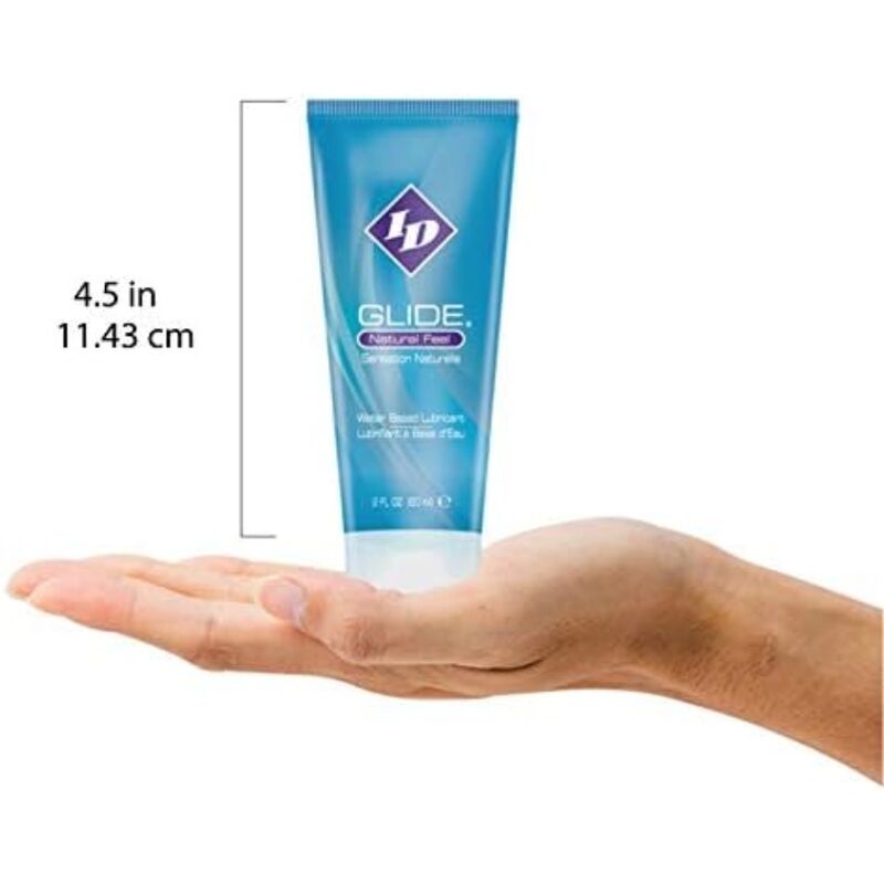Lubrificante a base acqua ID GLIDE, formato da 60 ml, ideale per viaggi, con lunga durata e facile da usare in viaggio.