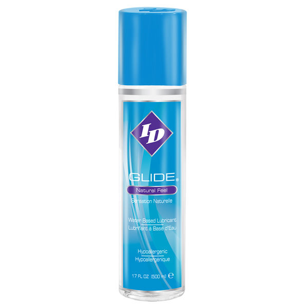Lubrificante a base acqua ID GLIDE da 500 ml, ideale per uso intimo e massaggi, con formula idratante e senza parabeni.