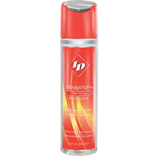 Lubrificante a base acqua ID SENSATION con effetto calore, bottiglia da 250 ml, visibile in primo piano.
