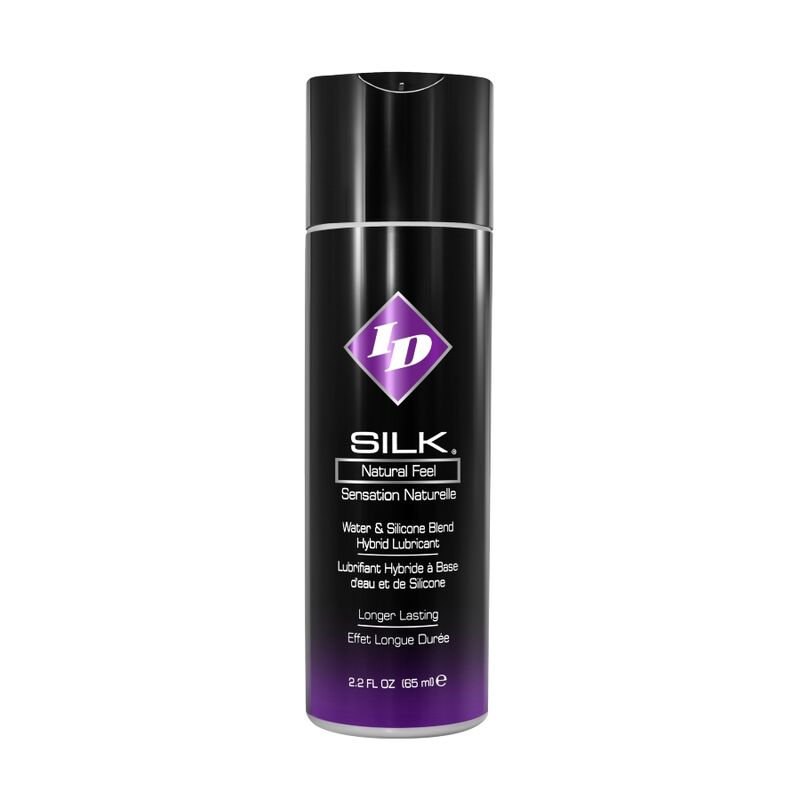 Flacone da 65 ml di ID SILK Natural Feel Silicone/Acqua, con etichetta chiara e design elegante.