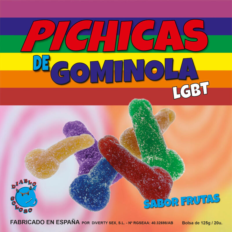 Gommosi Frutti del Pene PRIDE con zucchero, dolci colorati a forma di pene, perfetti per celebrare l'orgoglio LGBT.