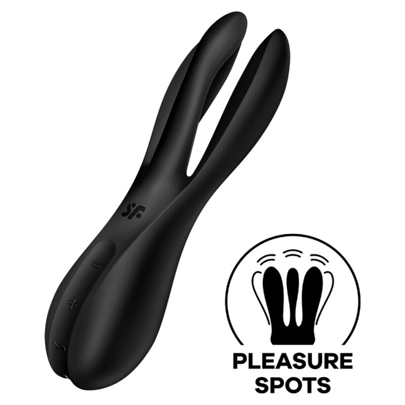 Vibratore Satisfyer Threesome 2 nero, stimolatore di forme ergonomiche e materiali morbidi, ideale per piaceri condivisi.