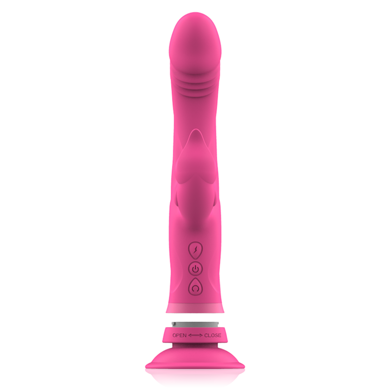 Vibratore Julio Rabbit in silicone rosa di INTENSE FUN, design ergonomico e superficie liscia per piacere.