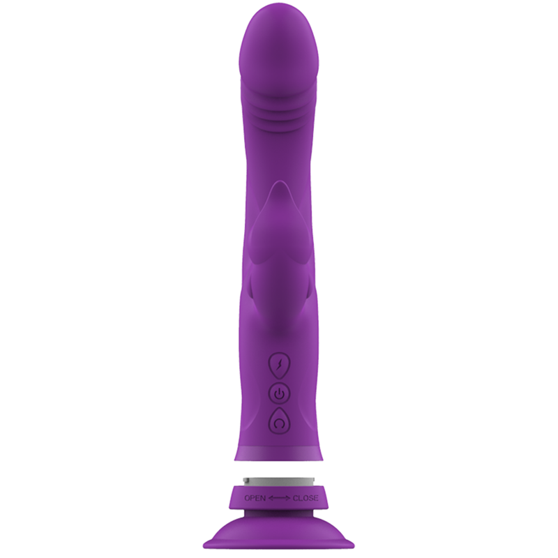 Vibratore in silicone INTENSE Casanova Rabbit con triplo motore, colore viola, design elegante e dettagli realistici.