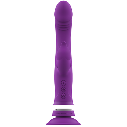 Vibratore in silicone INTENSE Casanova Rabbit con triplo motore, colore viola, design elegante e dettagli realistici.