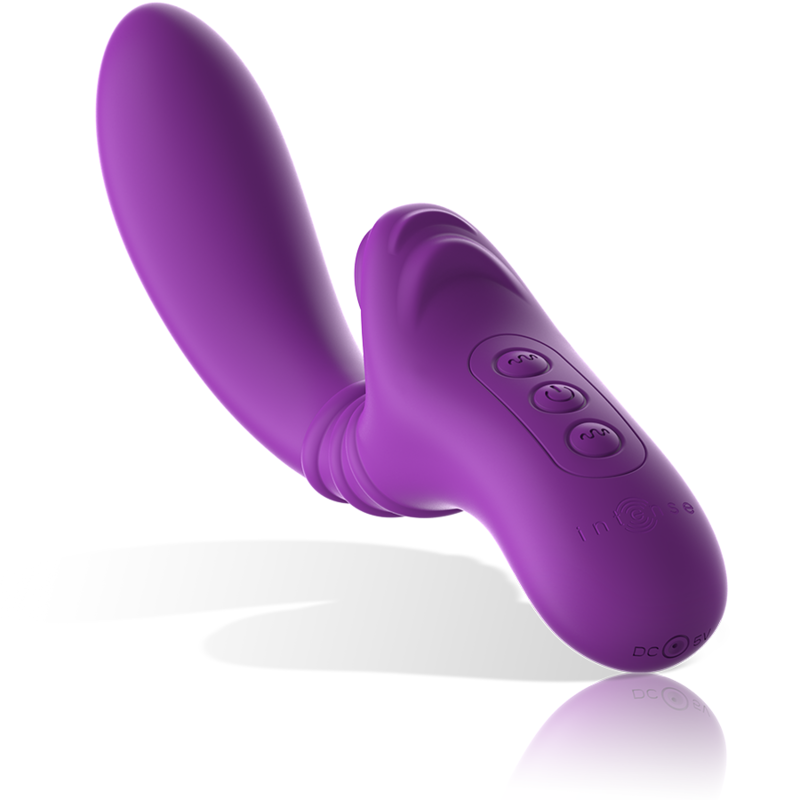 Vibratore flessibile Harry con lingua viola di INTENSE FUN, dettaglio del design colorato e morbido del dispositivo.