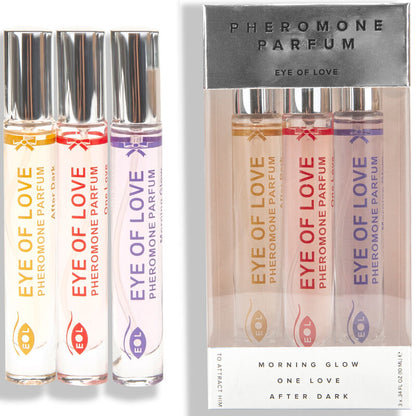 Set di 3 profumi EYE OF LOVE EOL PHR PARFUM 10 ml Morning Glow, One Love, After Dark con flaconi eleganti
