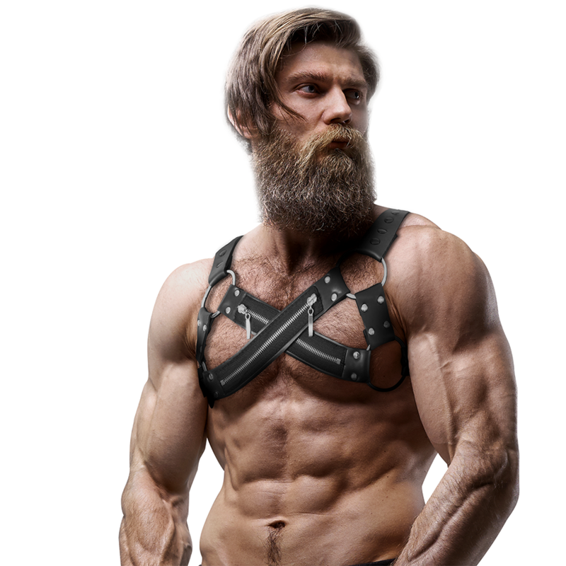 FETISH SUBMISSIVE ATTITUDE - IMBRACATURA BULLDOG IN NEOPRENE REGOLABILE CON CERNIERE PER UOMINI