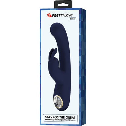 Vibratore Rabbit Lamar PRETTY LOVE LED blu con stimolazione G-spot e clitoride, design ergonomico e moderno, immagine del prodotto.