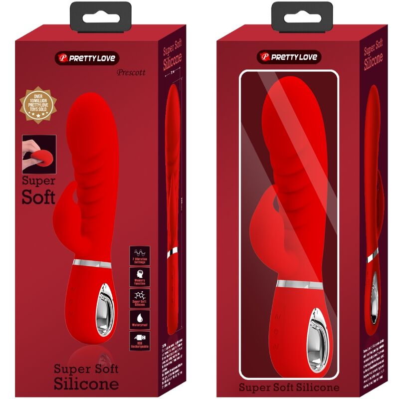 Vibratore multifunzione G-spot Pretty Love Prescott rosso, con design ergonomico e dettagli colorati, visibile nell'immagine