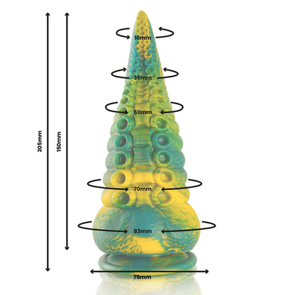 Dildo tentacolo verde Cetus di grandi dimensioni di EPIC, dettaglio del dildo con tentacolo in silicone verde.