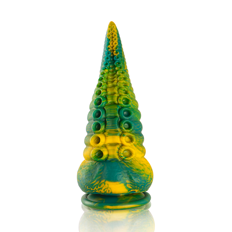 Dildo tentacolo verde EPIC CETUS di piccola taglia, con dettagli realistici, in silicone morbido e flessibile.