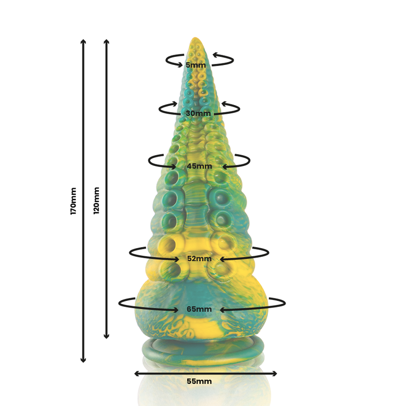 Dildo tentacolo verde EPIC CETUS, taglia piccola, con dettagli realistici e forma a tentacolo, in silicone morbido e sicuro.