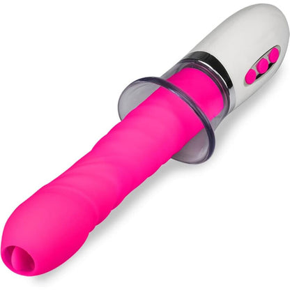 Vibratore Liberty ARMONY VIBRATORS con spinta e lingua, design elegante e dettagli in silicone rosa, visibile in immagine.
