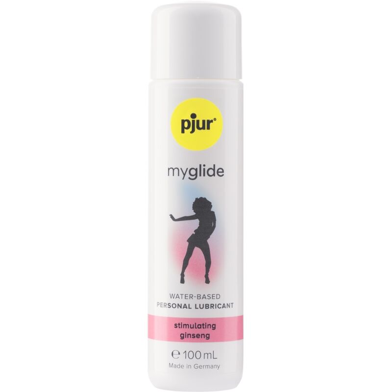 Lubrificante stimolante PJUR MYGLIDE con effetto calore, bottiglia da 100 ml, liquido trasparente e fluido per uso intimo.