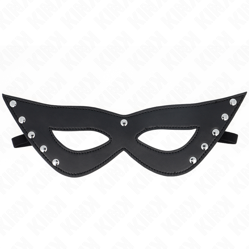 Maschera per occhi KINK Masked Allure con 5 rivetti, misura 28x8 cm, in morbido tessuto nero con dettagli metallici.