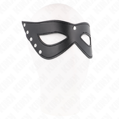 Maschera per occhi KINK Masked Allure con 5 rivetti, misura 28x8 cm, in tessuto nero con dettaglio decorativo.