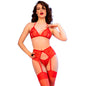 CHILIROSE - CR 4848 SET REGGISENO IN PIZZO ROSSO + PERIZOMA + CALZE T