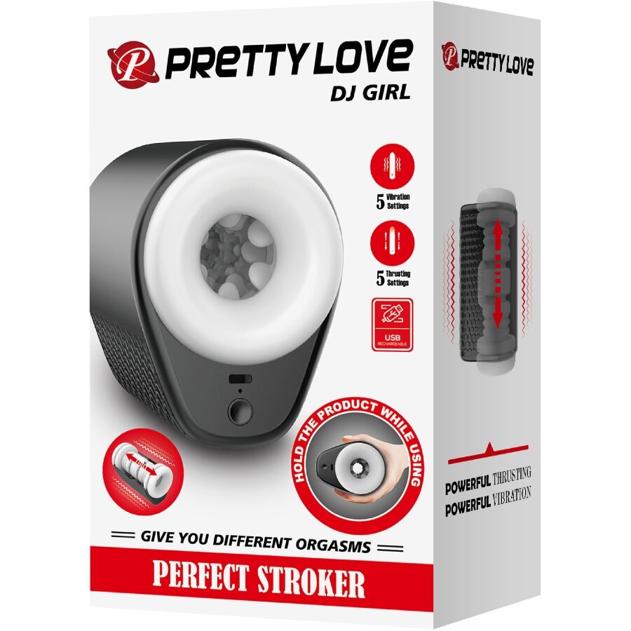 Mascherina masturbatore maschile PRETTY LOVE DJ GIRL con vibrazione, 5 impostazioni, colore nero, dettagli realistici.