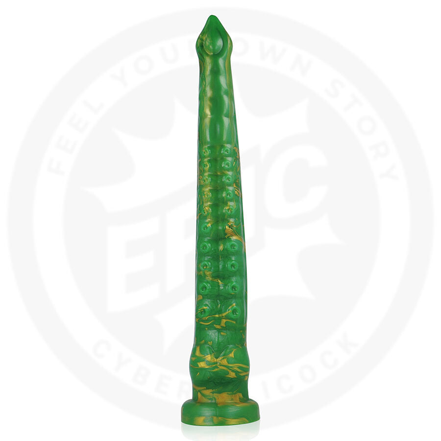 Dildo verde EPIC Hylos Flash, dettagli realistici e design ergonomico, visibile in primo piano.