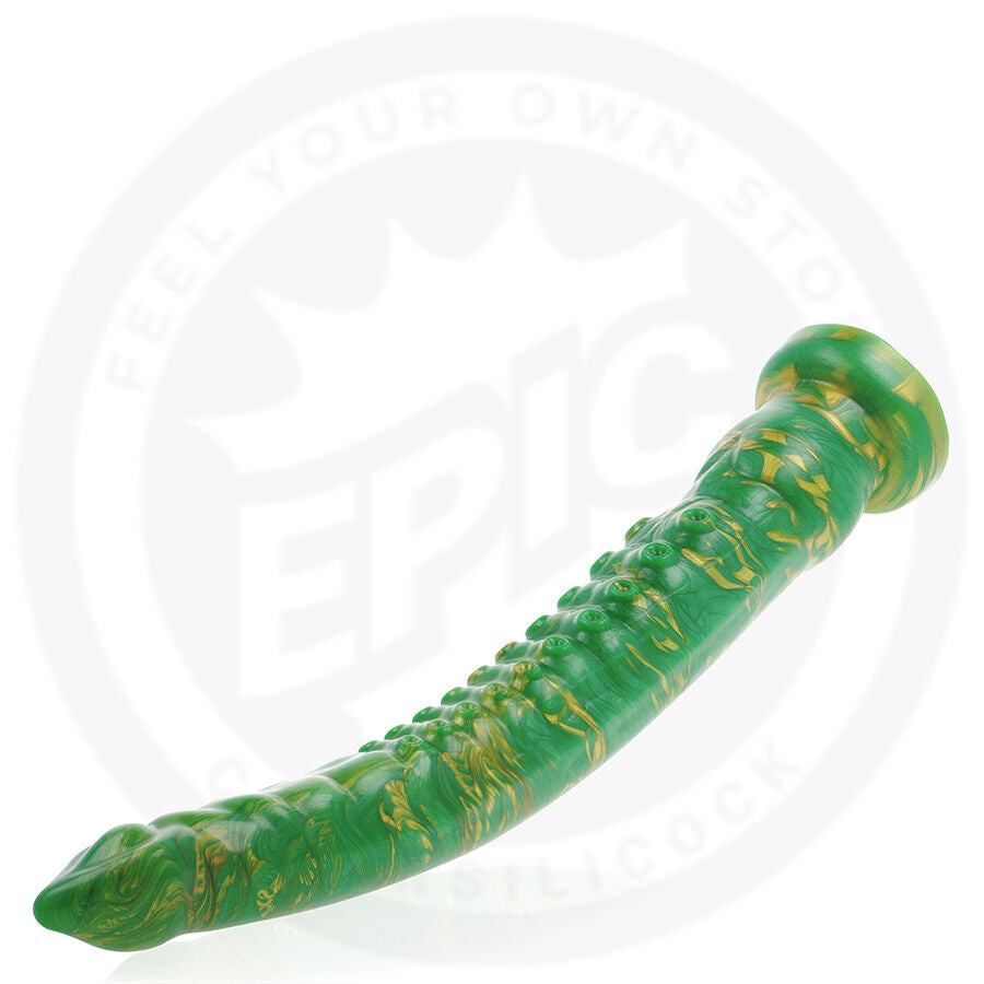 Dildo verde EPIC Hylos Flash, modello realistico con dettagli anatomici, ideale per stimolazione e piacere personale.