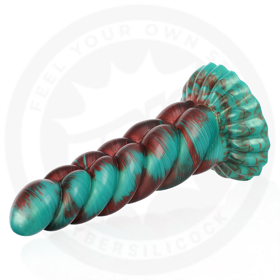 Dildo EPIC Zirion Aridfire in silicone, dettaglio del design realistico e superficie liscia, colore rosso intenso.
