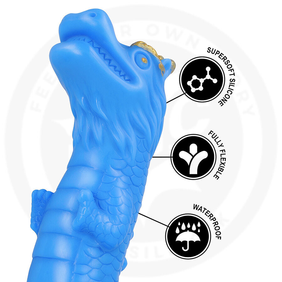 Dildo Epic Naga Drago Celeste, forma realistica e dettagliata, colore blu chiaro, ideale per stimolazione e piacere personale.