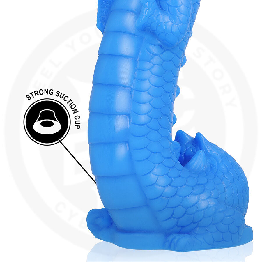 Dildo Naga Drago Celeste EPIC, sfera e dettagli realistici, in silicone morbido e colorato.