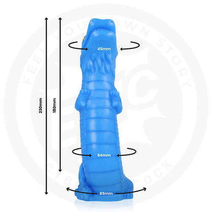 Dildo Naga Drago EPIC in colore celeste, con dettagli realistici e texture morbida, ideale per stimolazione intima.