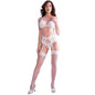 CHILIROSE - CR 4862 COMPLETO DI REGGISENO, GIARRETTIERA, PERIZOMA E CALZE IN PIZZO BIANCO XL