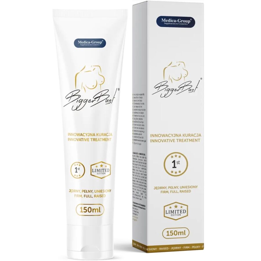 Siero Medica Group per aumento del seno, contenuto da 150 ml, bottiglia con etichetta visibile e applicatore.