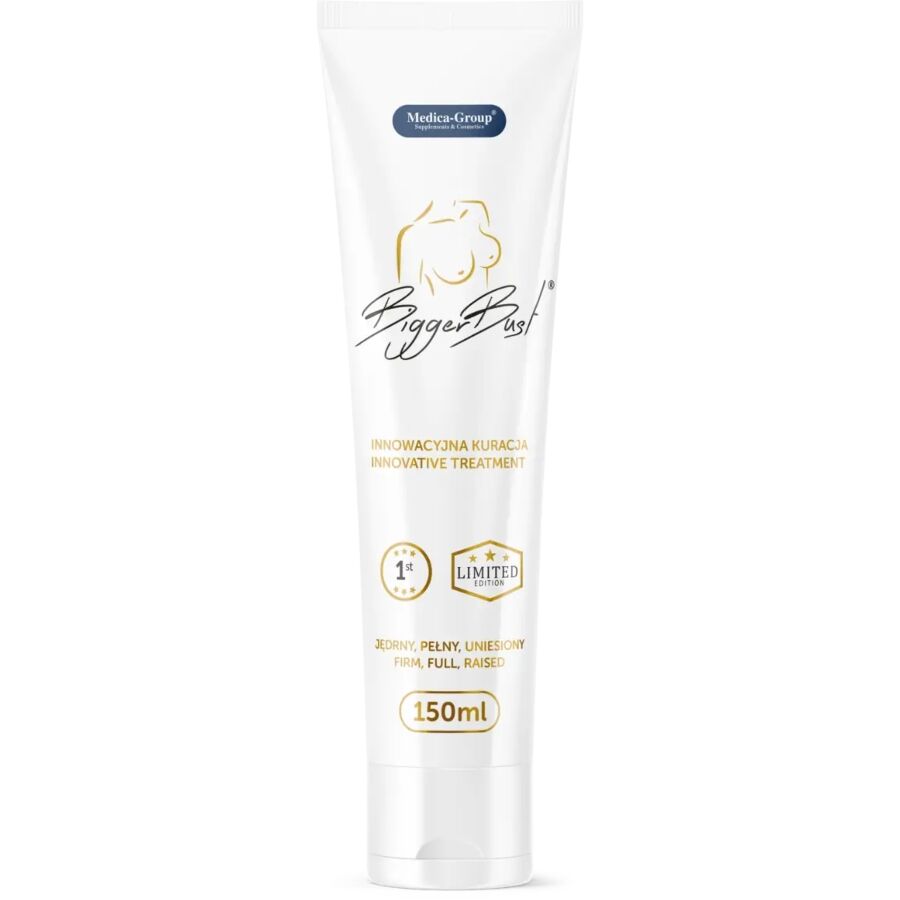 Siero Medica Group per ingrandire il seno, flacone da 150 ml con applicatore, visibile in primo piano.