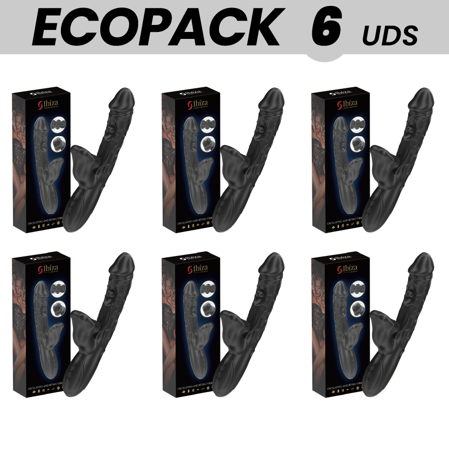 ECOPACKS 6 UNITÀ - VIBRATORE IBIZA E STIMOLATORE CLITORIDEO CON EFFETTO MORSO E ROTAZIONE