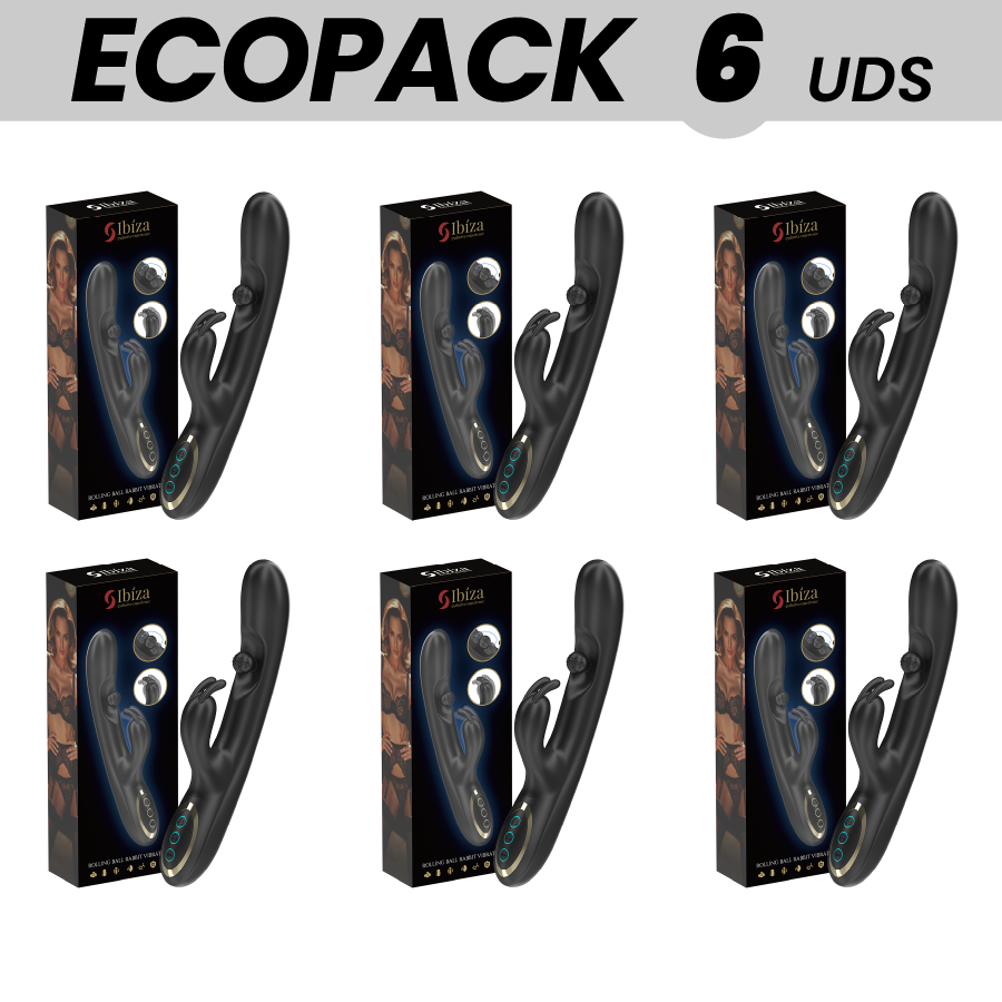 Vibratore rabbit Ibiza Technology Ecopacks 6 unità con perla rotante e funzione massaggiante, design potente e stimolante.