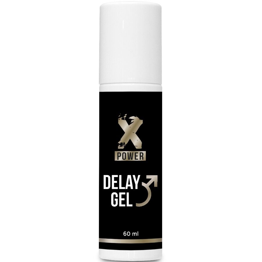 Gel ritardo XPOWER da 60 ml, flacone con etichetta blu, visibile in primo piano, prodotto per il ritardo dell'eiaculazione.