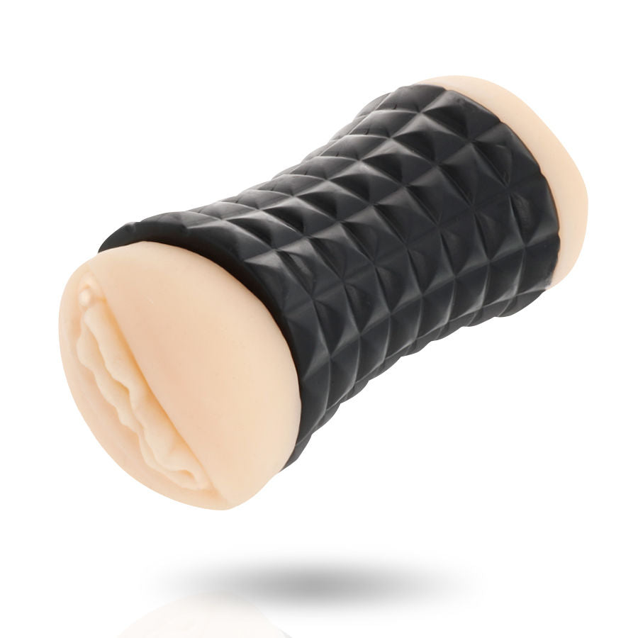 Masturbatore doppio gommoso WomanVibe, stimolatore femminile con superficie morbida e dettagli realistici, immagine dettagliata.
