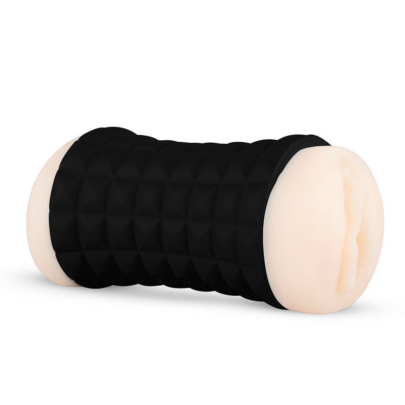 Masturbatore doppio gommoso WOMANVIBE, dispositivo per la stimolazione femminile, con dettagli realistici e design ergonomico.