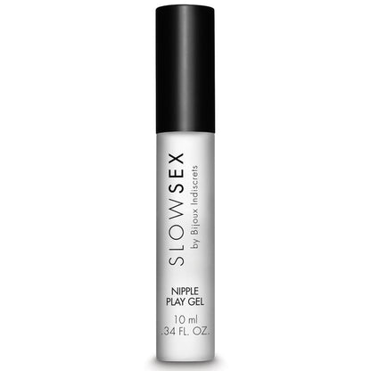 Gel stimolante BIJOUX SLOW SEX per capezzoli, flacone da 10 ml con etichetta bianca e dettagli rosa.