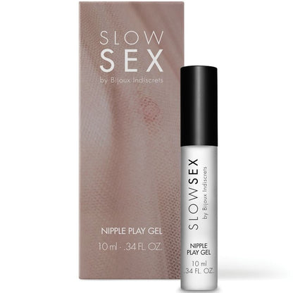 Gel stimolante BIJOUX SLOW SEX, prodotto da 10 ml, con flacone trasparente e etichetta, visibile in primo piano.