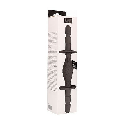 Penetratore nero doppia penetrazione HUNG SYSTEM, design ergonomico e dettagli realistici visibili nell'immagine.