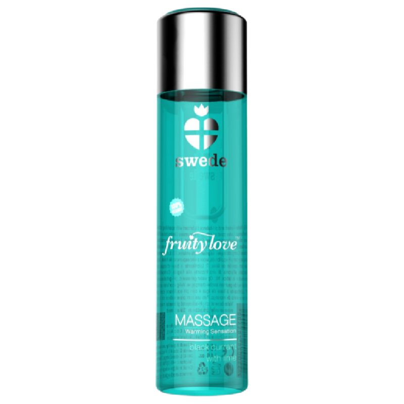 Olio da massaggio SWEDE Fruity Love con effetto riscaldante, aroma di ribes nero e lime, bottiglia da 120 ml, immagine del prodotto