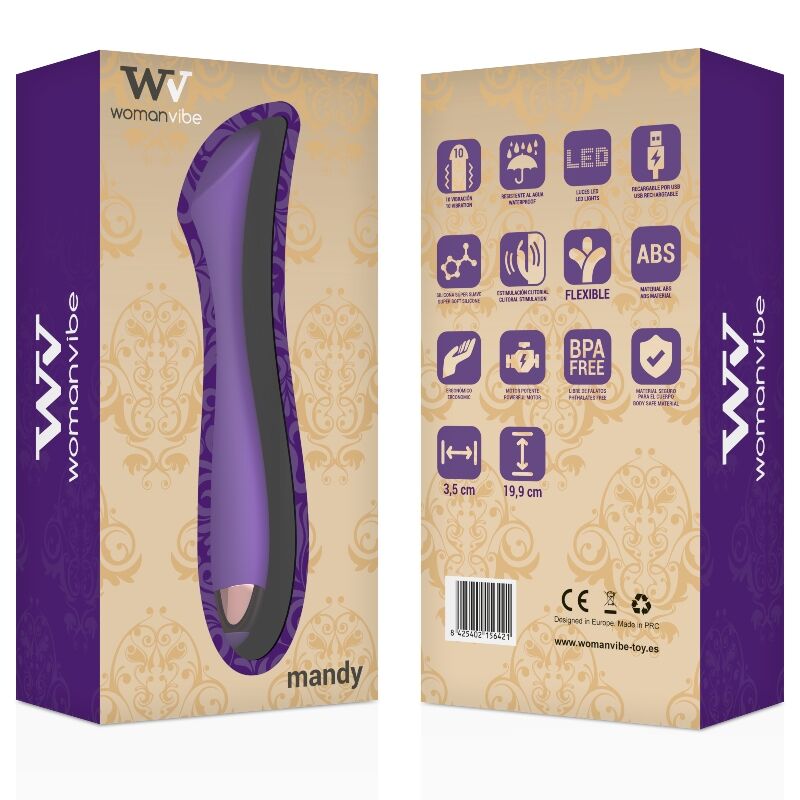 Vibratore ricaricabile WOMANVIBE in silicone con punto "K" Mandy, design elegante e superficie liscia.