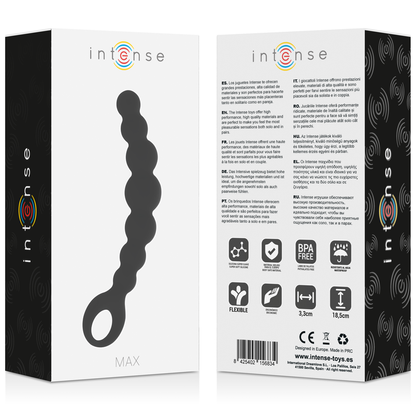 Sfere anale nera INTENSE Max di INTENSE ANAL TOYS, morbida e liscia, pensata per il piacere e il comfort.