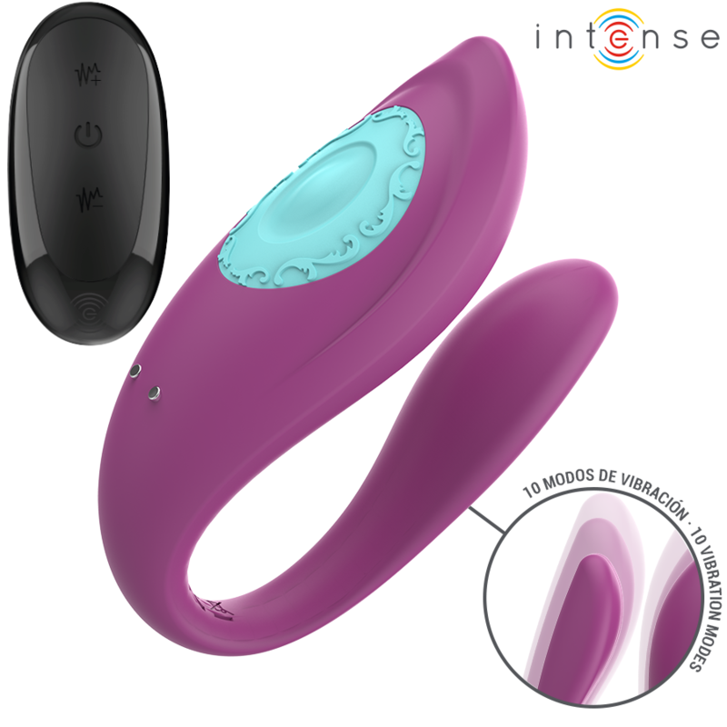 Vibratore e stimolatore a forma di U viola INTENSE Annie con telecomando, per piacere e stimolazione intima.