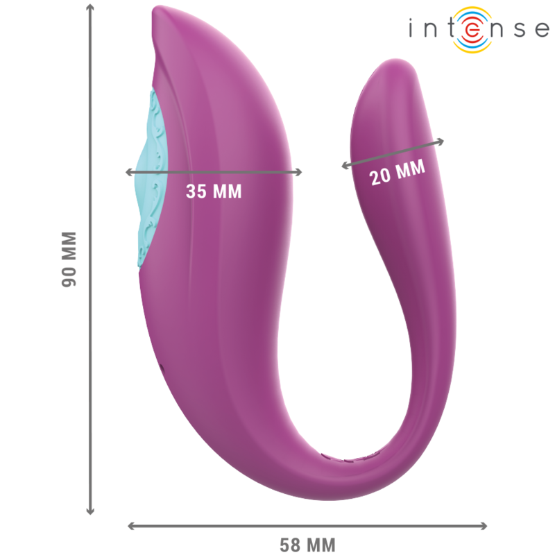 Vibratore e stimolatore a forma di U viola di INTENSE, con telecomando, per coppie e piacere intenso.