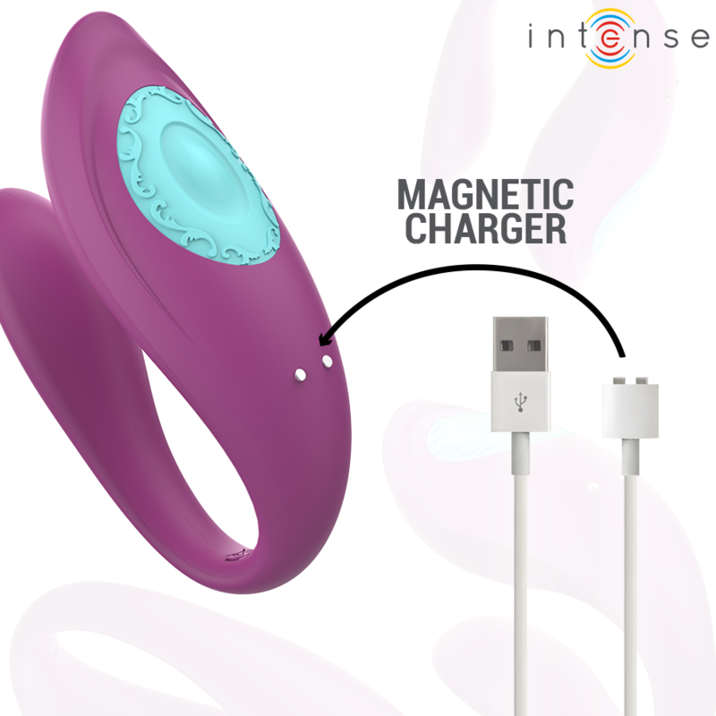 Vibratore e stimolatore a forma di U viola INTENSE Annie con telecomando, prodotto da INTENSE COUPLES TOYS.