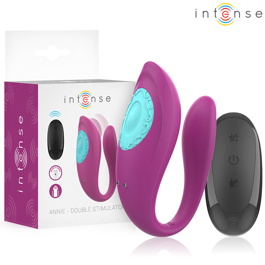 Vibratore e stimolatore a forma di U viola INTENSE ANNA, con telecomando, per coppie, prodotto INTENSE COUPLES TOYS.