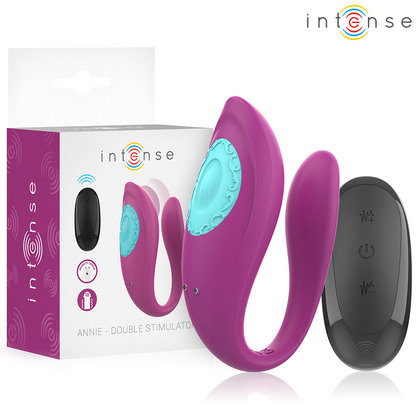 Vibratore e stimolatore a forma di U viola INTENSE ANNA, con telecomando, per coppie, prodotto INTENSE COUPLES TOYS.