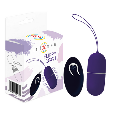 Uovo vibrante viola INTENSE Flippy I con telecomando, giocattolo intimo per coppie, visibile con dettagli e pulsanti.