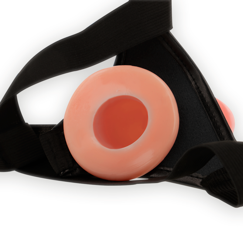 Imbracatura cava INTENSE per coppie con dildo da 18x3,5 cm, design nero e elastico, ideale per giochi intimi e stimolanti
